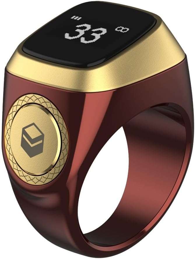 TreasureCave IQibla Smart Zikr Ring, Smart Ring Counter Waterproof Digital Counter & Vibration Reminder, Unisex Azan Alarm Clock Finger Counter for Muslims(18mm Curry Color) - Image 1